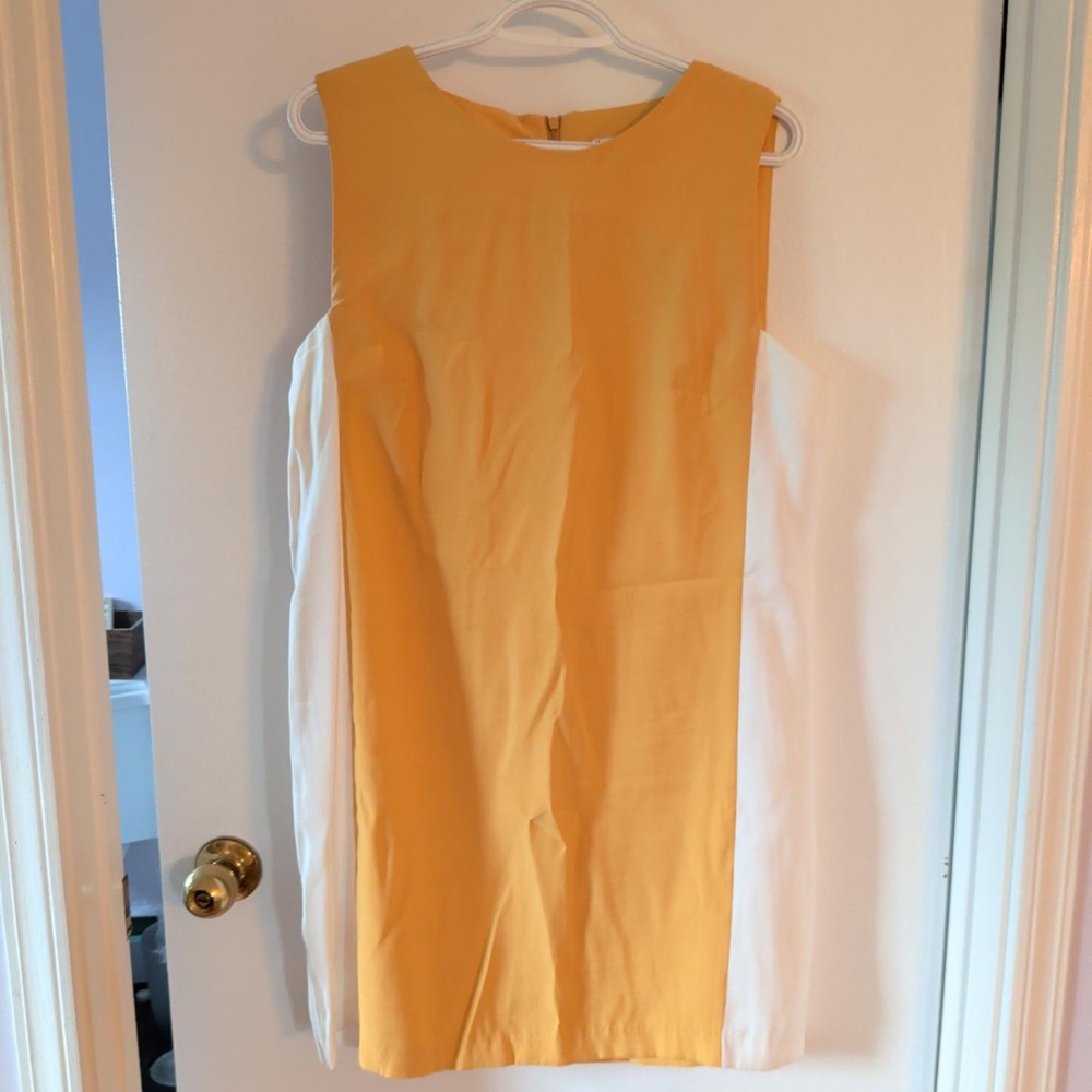 Mango Yellow and White Colorblock Sleeveless Mini Dress